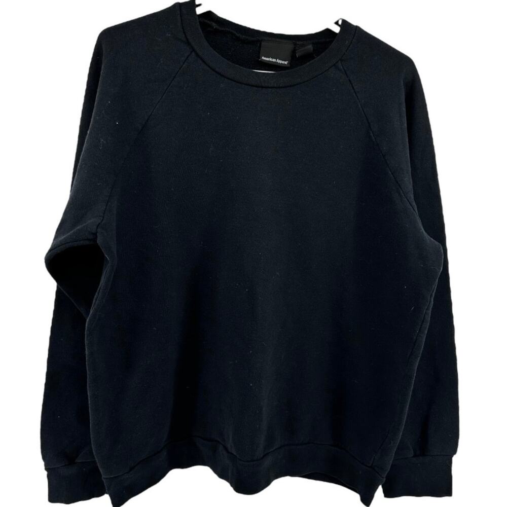 American Apparel Sweatshirt Raglan Sleeve Fleece Lined Crew Neck Cozy Black XL